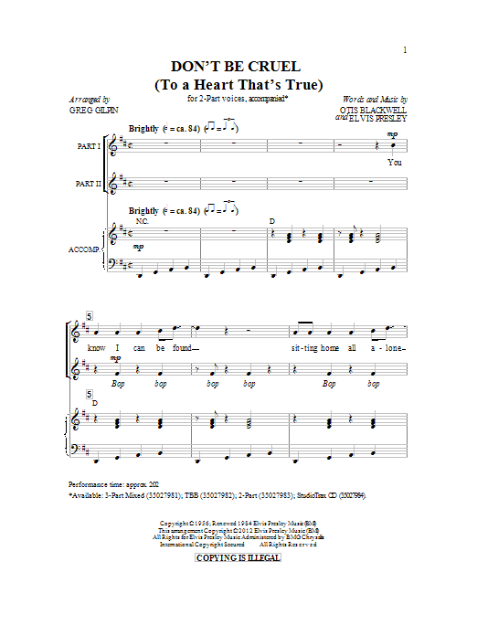 Download Otis Blackwell Don't Be Cruel (To A Heart That's True) Sheet Music