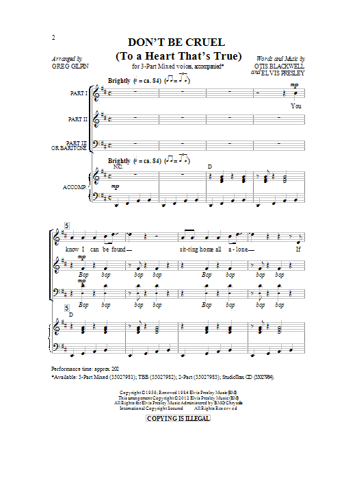Download Otis Blackwell Don't Be Cruel (To A Heart That's True) Sheet Music