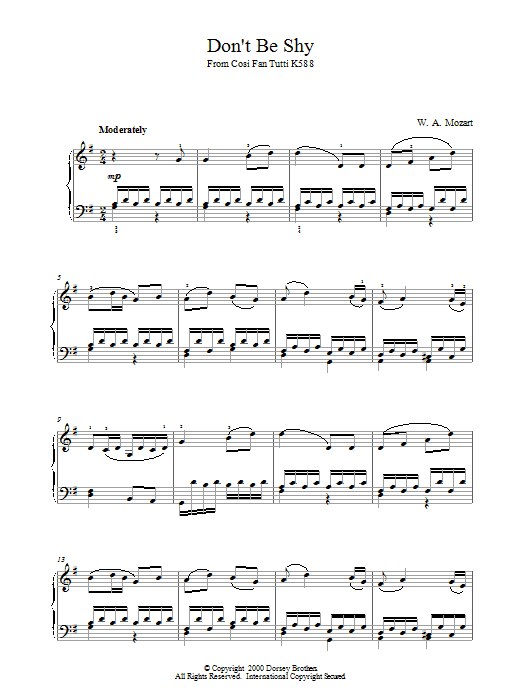 Download Wolfgang Amadeus Mozart Don't Be Shy (from Cosi Fan Tutti, K588 Sheet Music