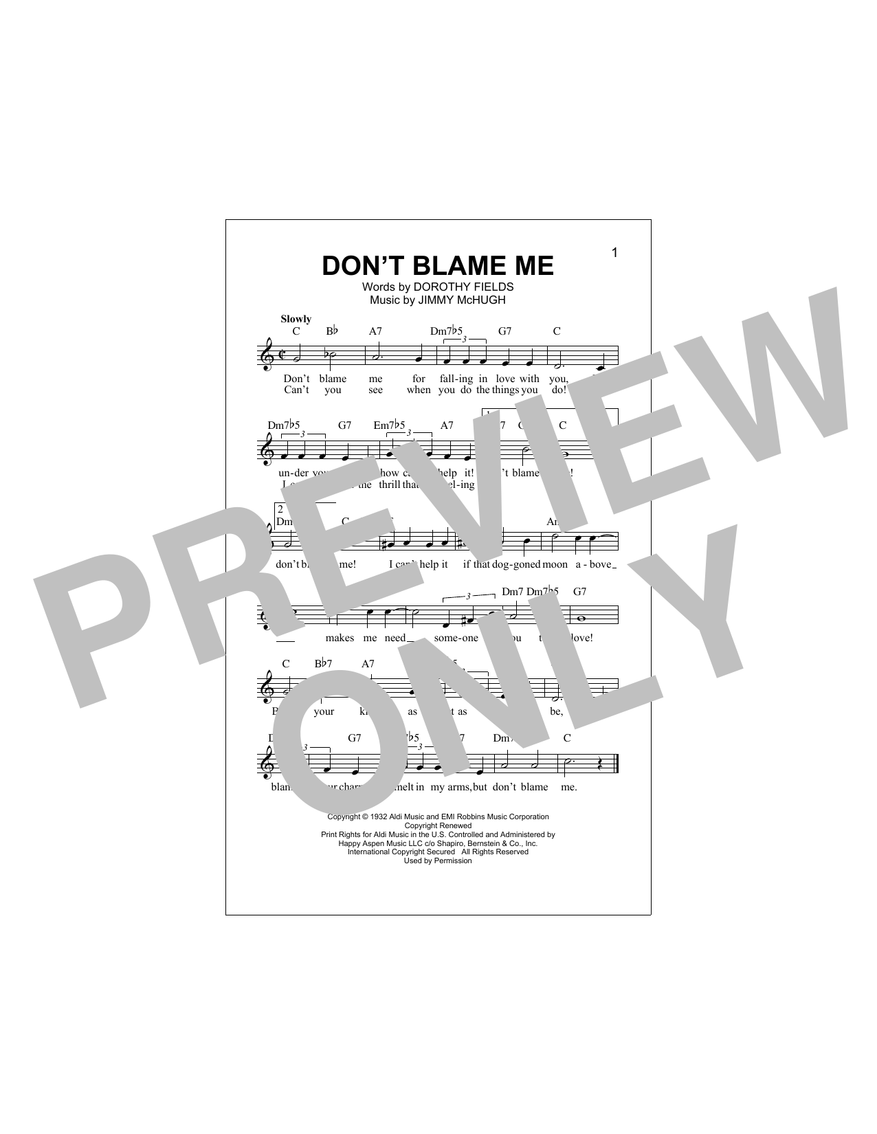Download Dorothy Fields Don't Blame Me Sheet Music
