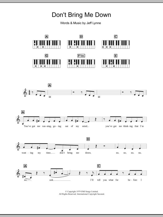 Download Electric Light Orchestra Don't Bring Me Down Sheet Music