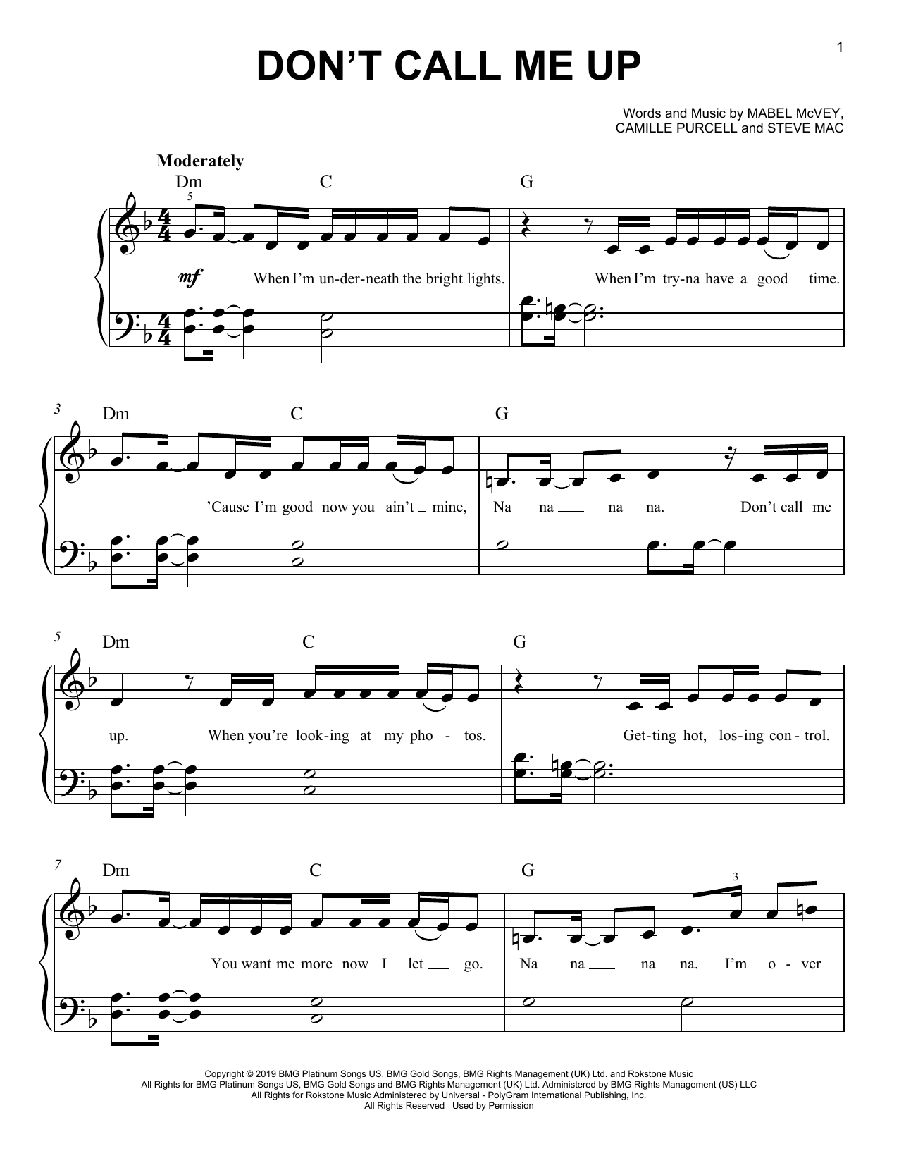 Mabel Don't Call Me Up sheet music notes printable PDF score