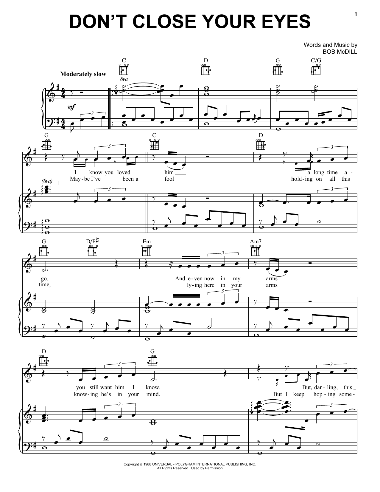 Download Keith Whitley Don't Close Your Eyes Sheet Music