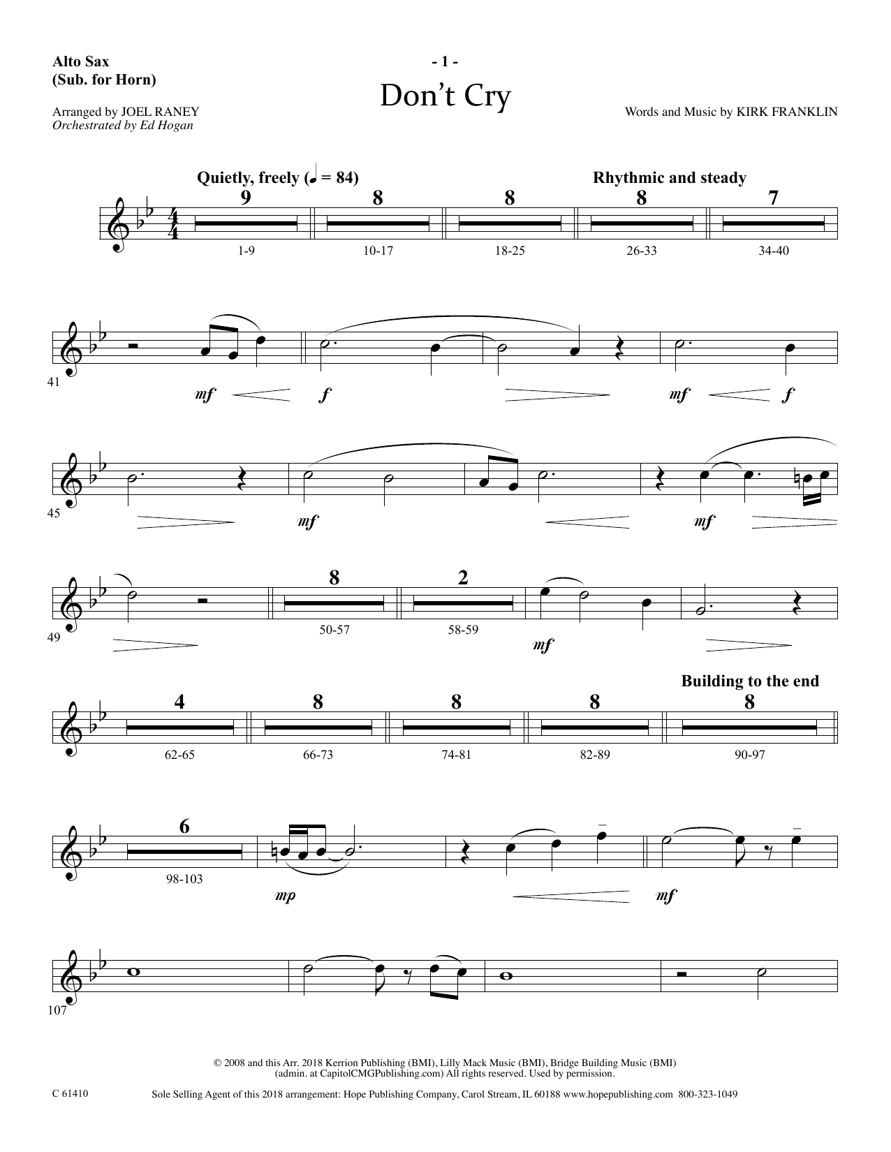 Download Joel Raney Don't Cry - Alto Sax (Horn sub.) Sheet Music