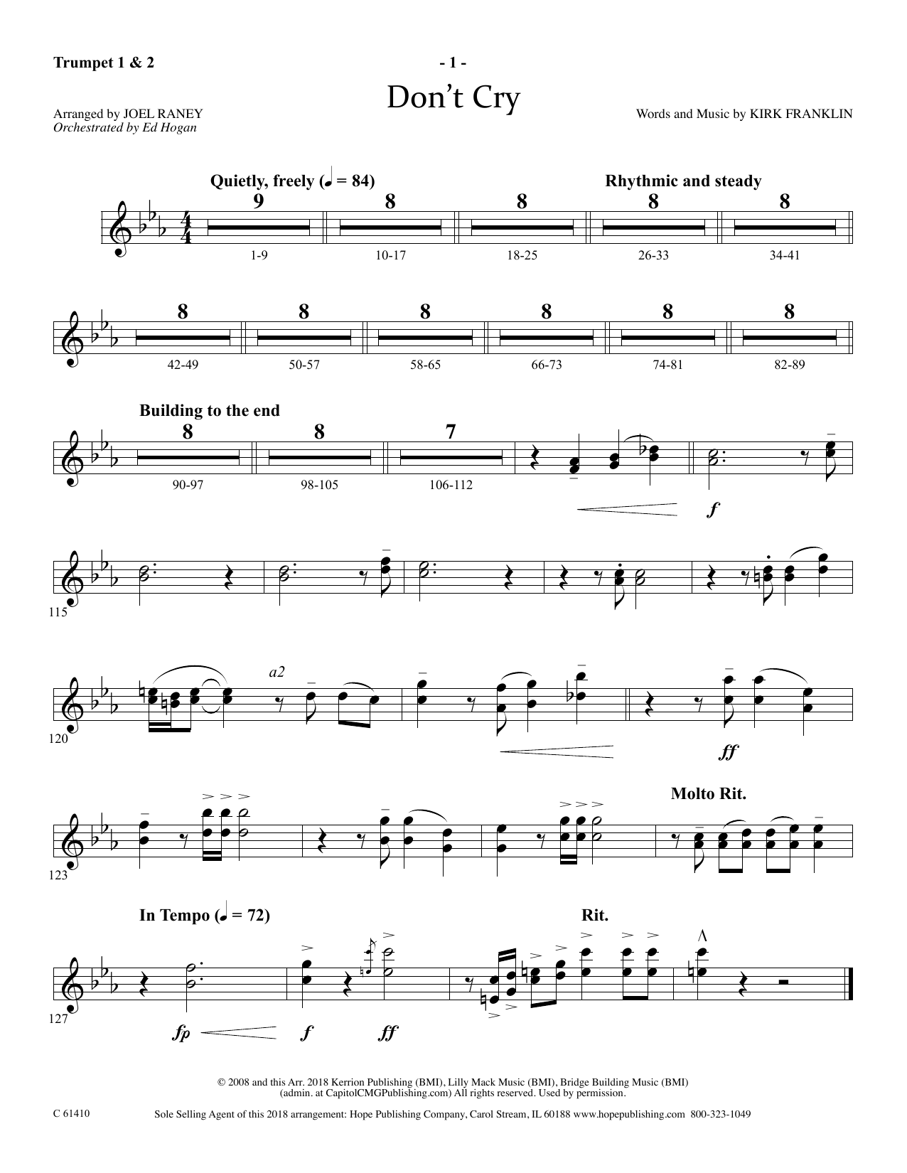 Download Joel Raney Don't Cry - Bb Trumpet 1 & 2 Sheet Music