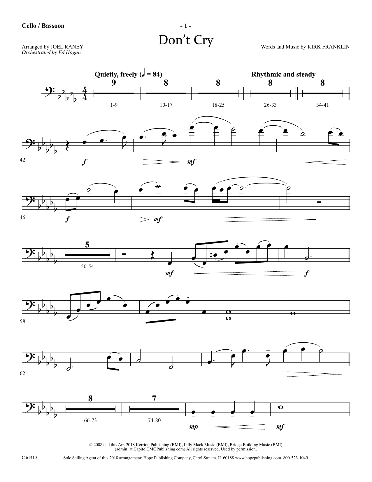 Download Joel Raney Don't Cry - Cello/Bassoon Sheet Music