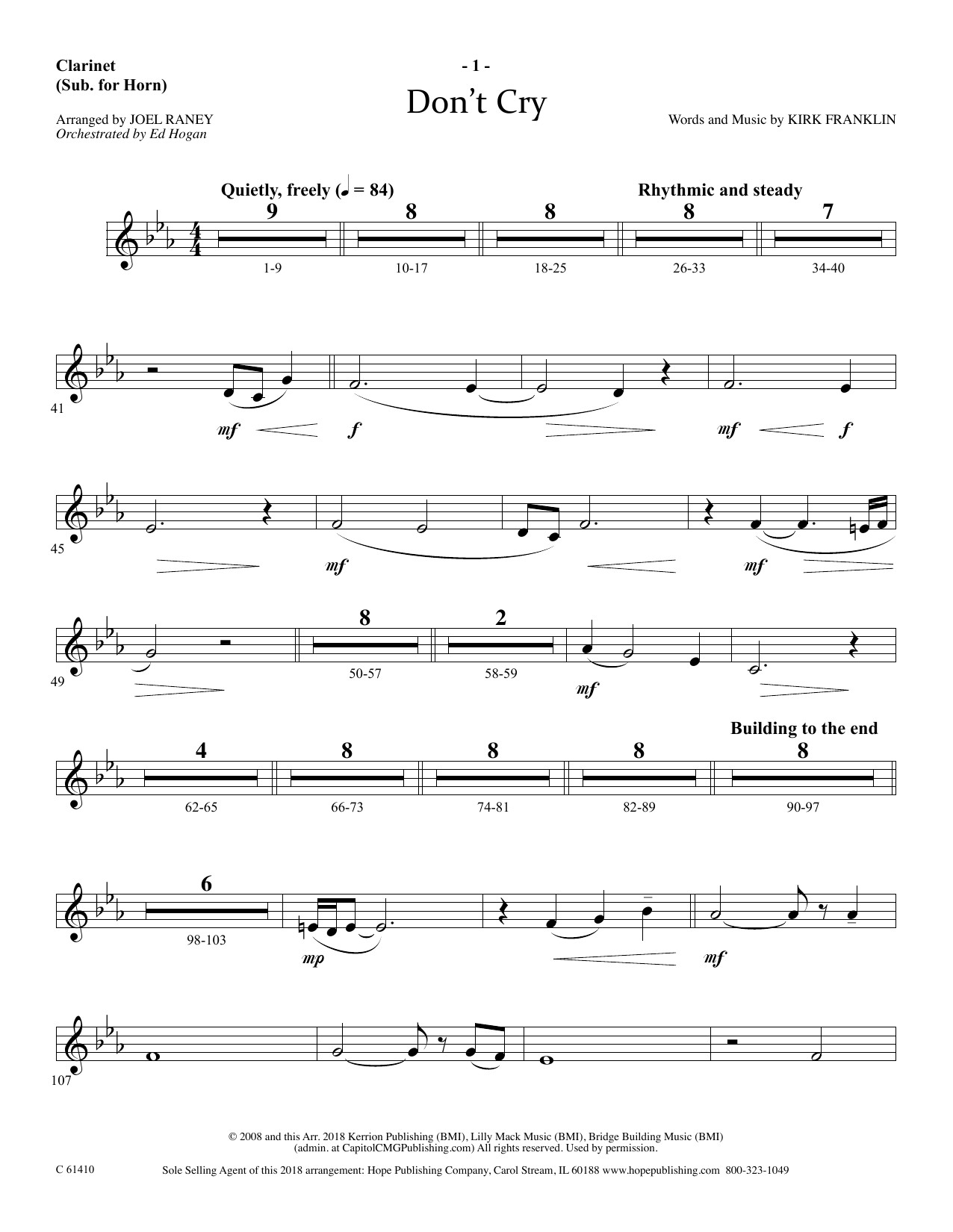 Download Joel Raney Don't Cry - Clarinet Sheet Music