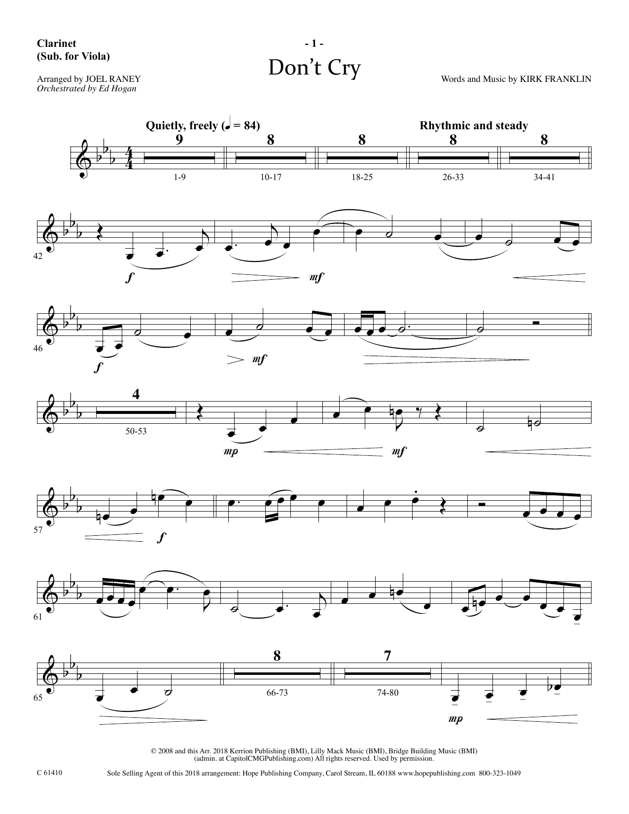 Download Joel Raney Don't Cry - Clarinet (sub Viola) Sheet Music