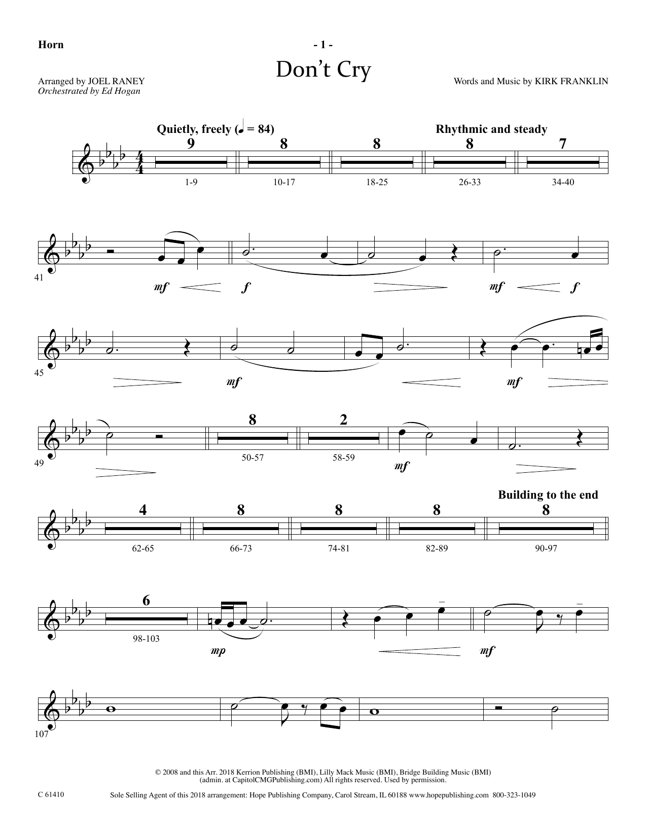 Download Joel Raney Don't Cry - Flugelhorn Solo Sheet Music