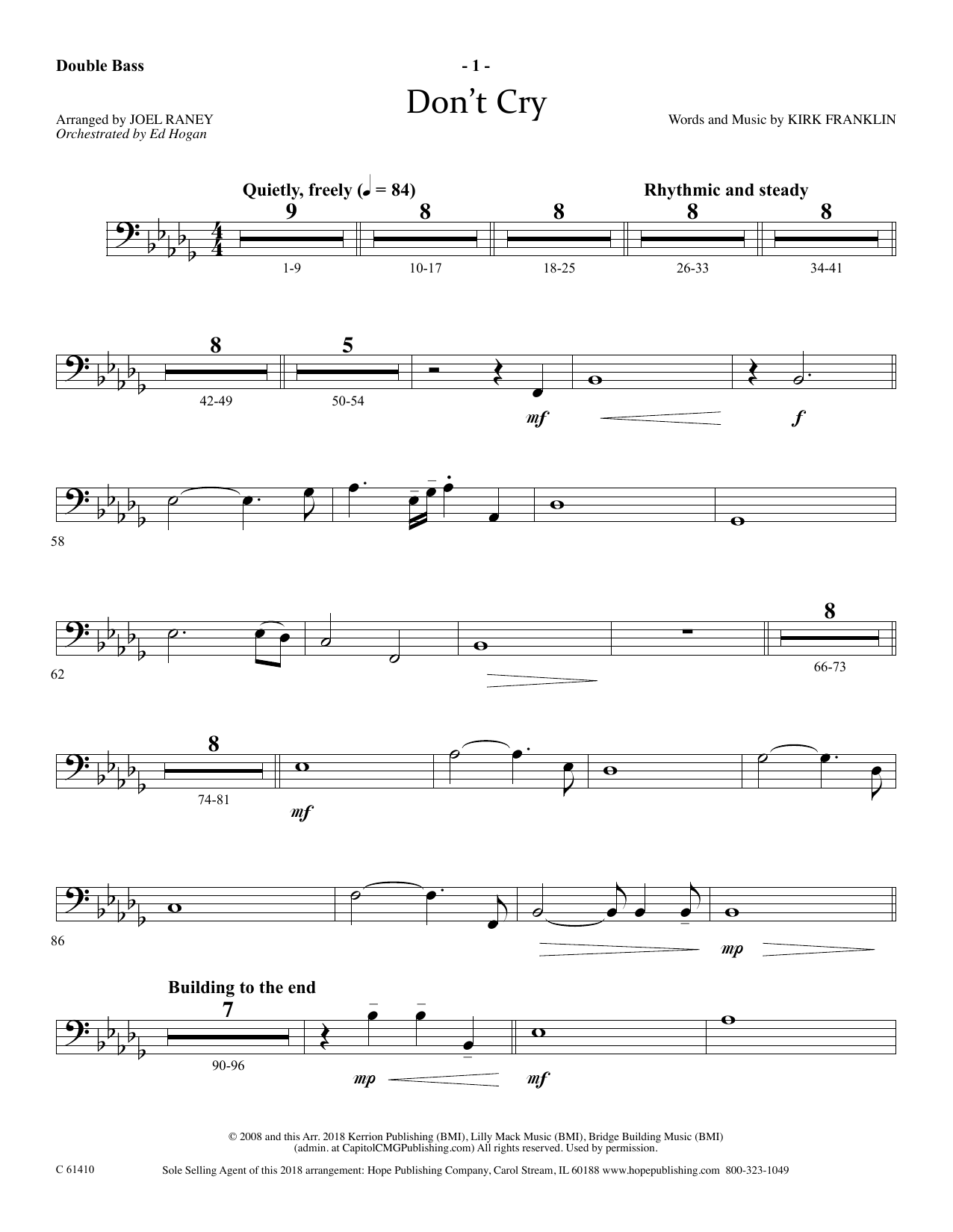 Download Joel Raney Don't Cry - String Bass Sheet Music