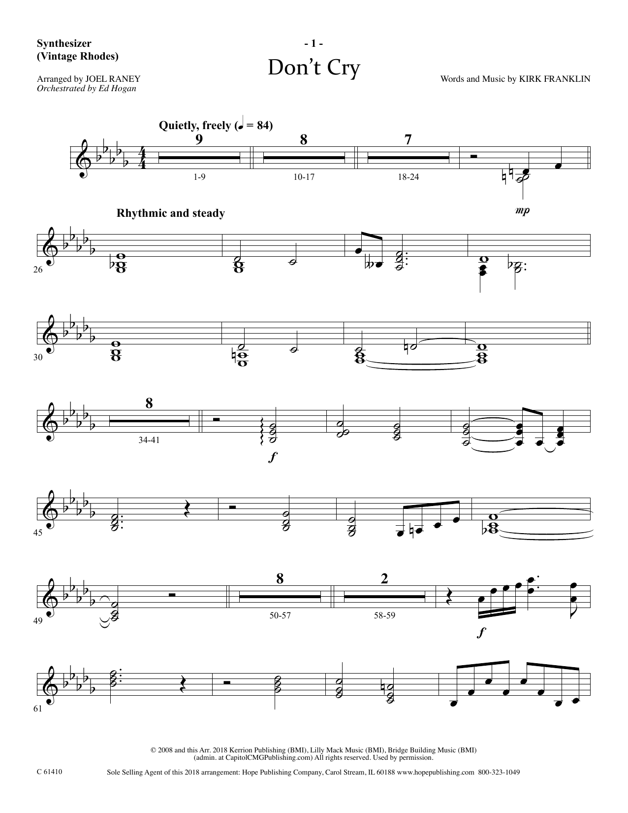 Download Joel Raney Don't Cry - Synthesizer Sheet Music