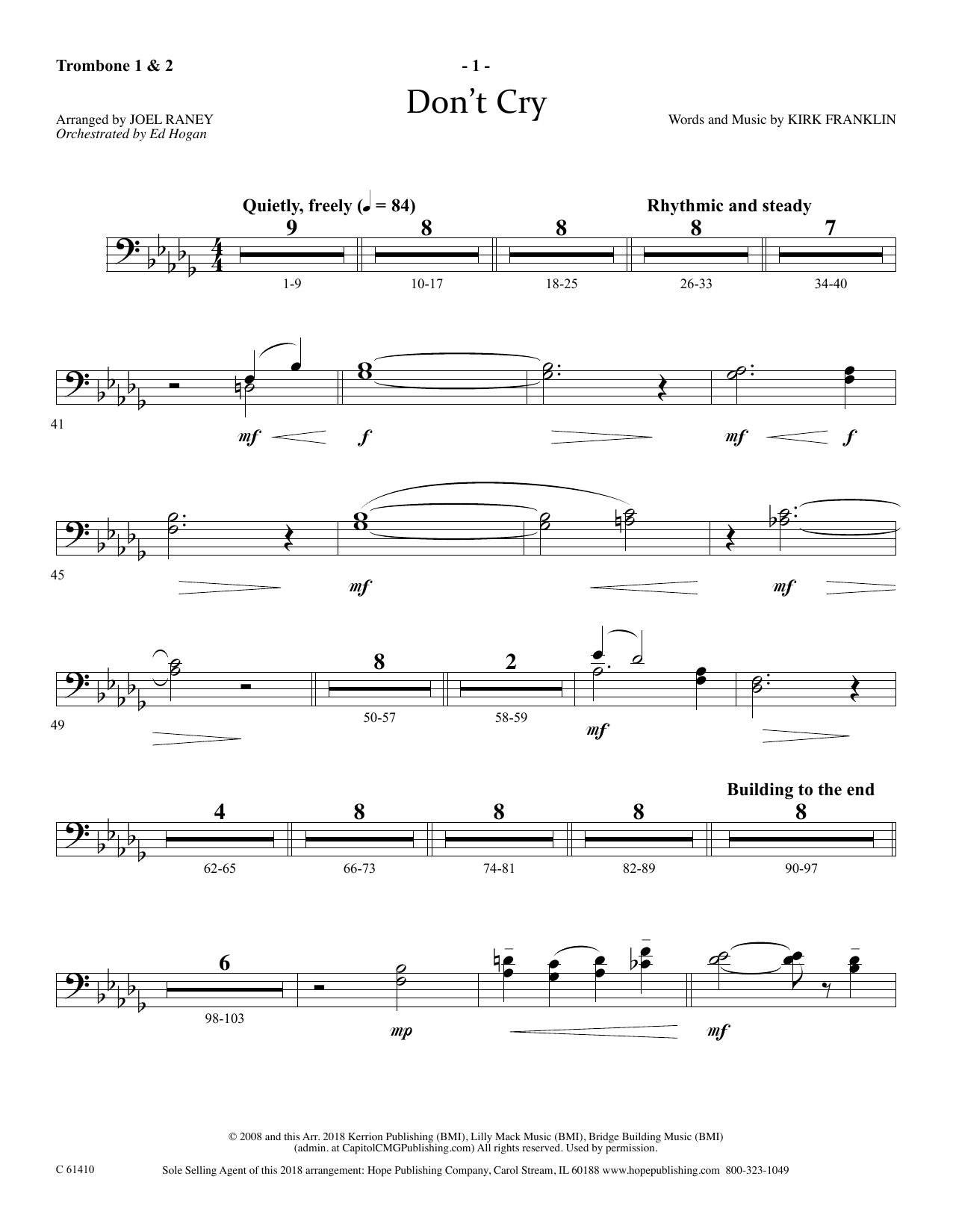 Download Joel Raney Don't Cry - Trombone 1 & 2 Sheet Music