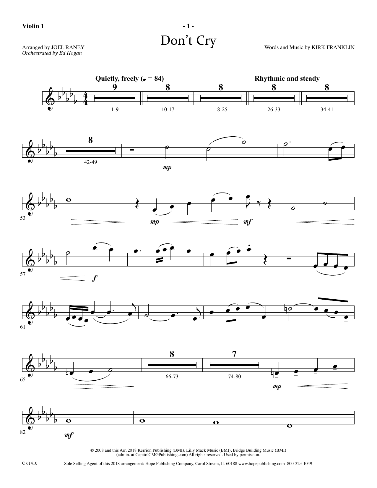 Download Joel Raney Don't Cry - Violin 1 Sheet Music