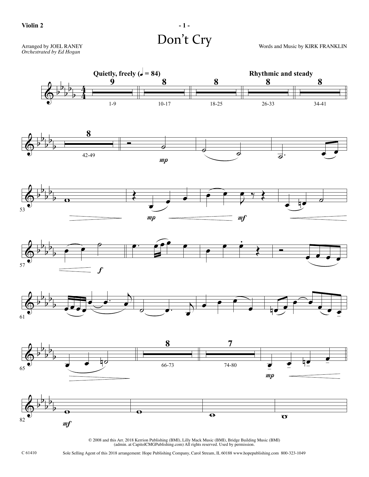 Download Joel Raney Don't Cry - Violin 2 Sheet Music