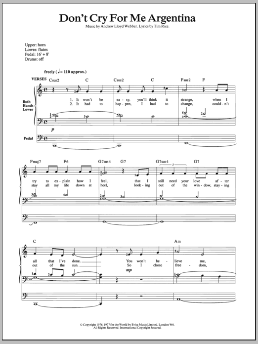 Download Andrew Lloyd Webber Don't Cry For Me Argentina Sheet Music