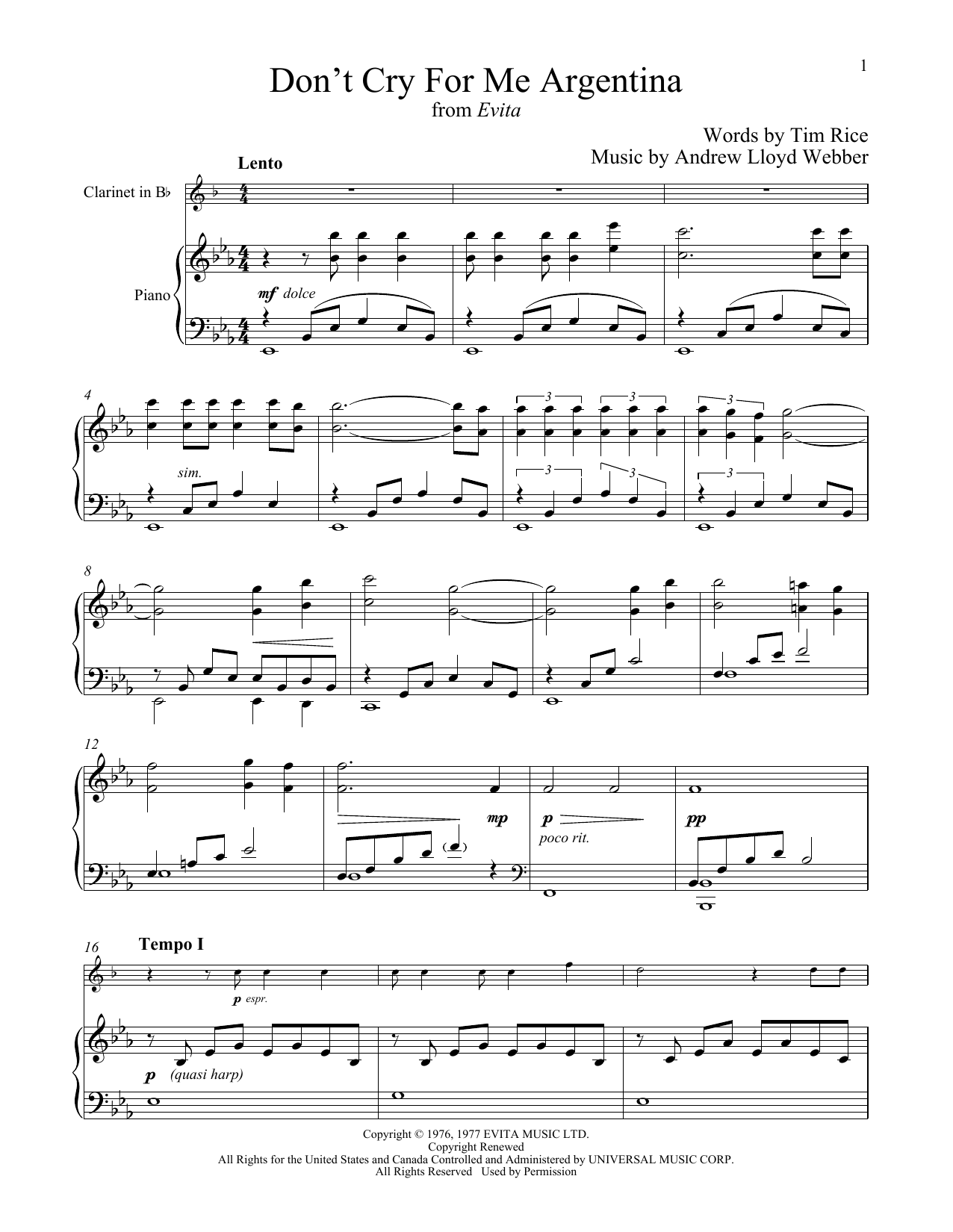 Download Andrew Lloyd Webber Don't Cry For Me Argentina Sheet Music
