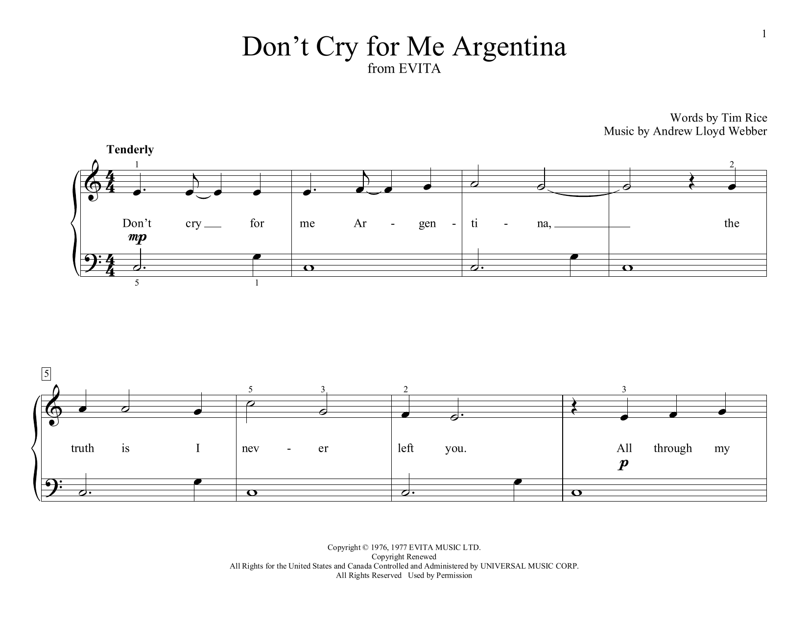 Download Andrew Lloyd Webber Don't Cry For Me Argentina (from Evita) Sheet Music
