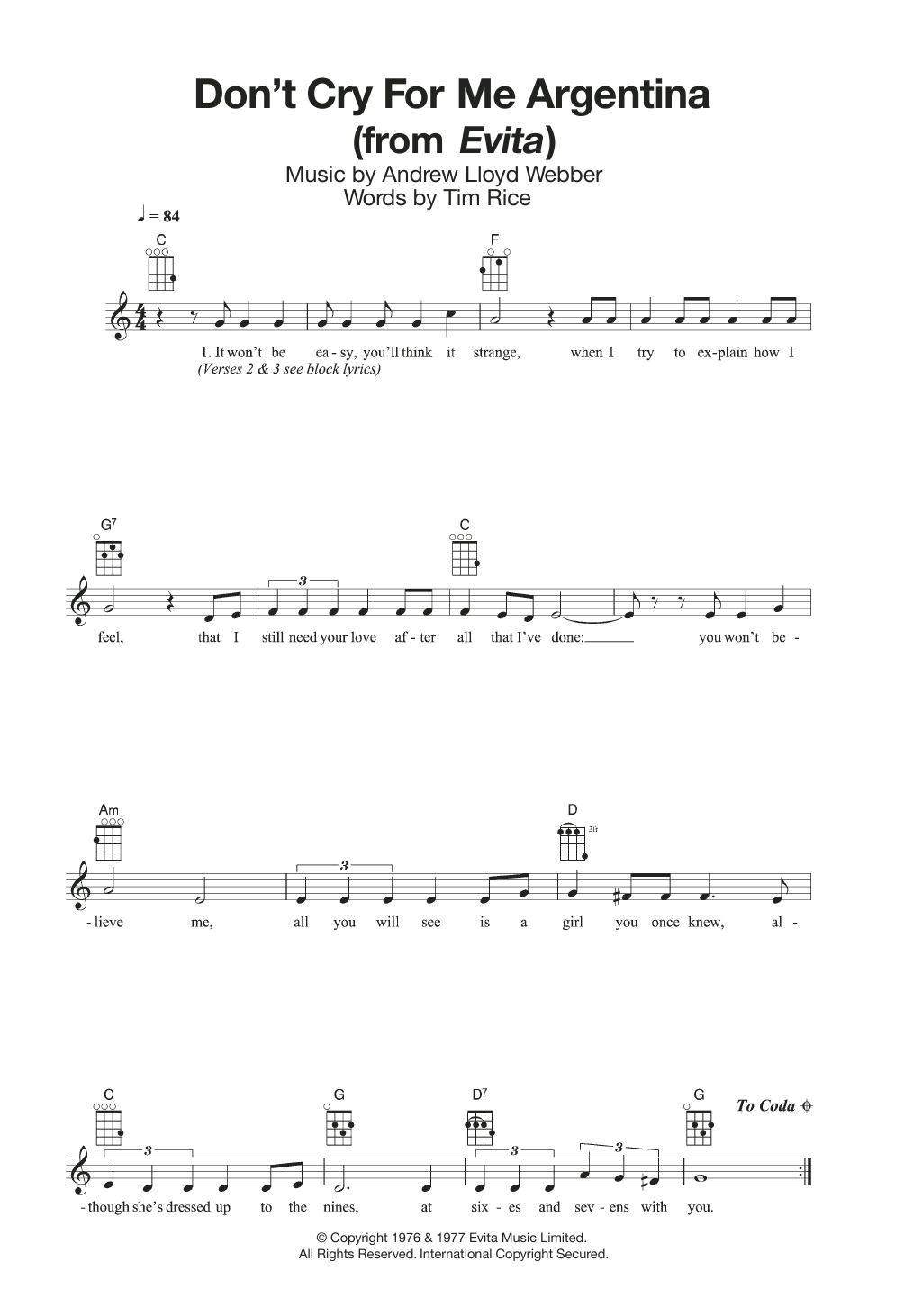 Download Madonna Don't Cry For Me Argentina (from Evita) Sheet Music