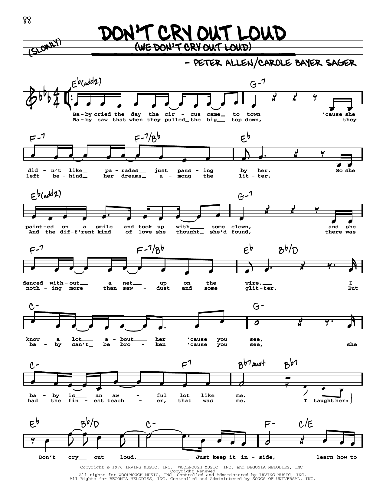 Download Melissa Manchester Don't Cry Out Loud (We Don't Cry Out Lo Sheet Music