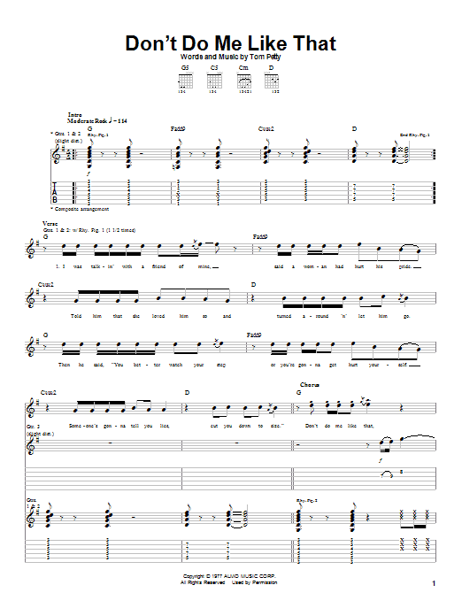 Download Tom Petty And The Heartbreakers Don't Do Me Like That Sheet Music