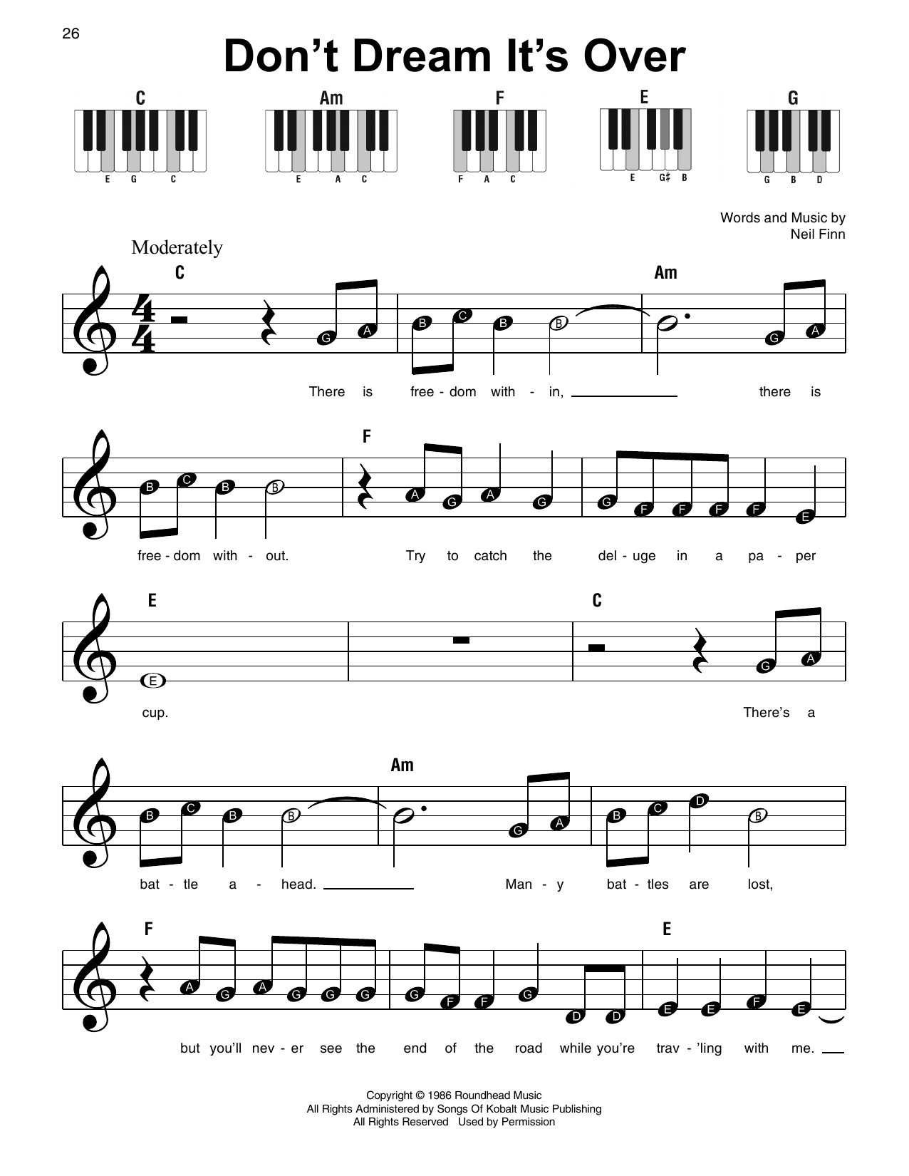 Download Crowded House Don't Dream It's Over Sheet Music