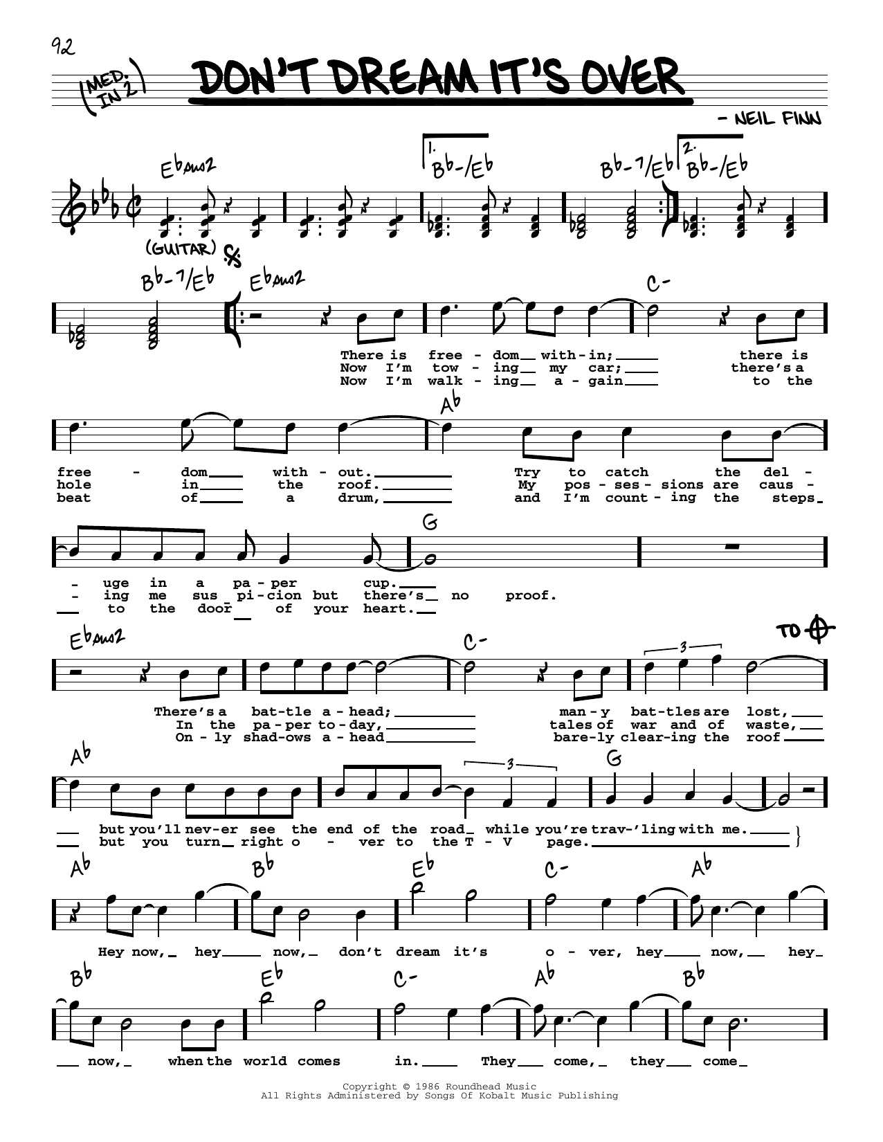 Download Crowded House Don't Dream It's Over Sheet Music
