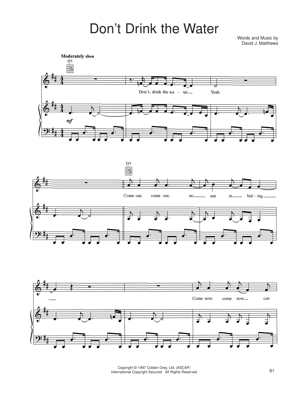 Download Dave Matthews Band Don't Drink The Water Sheet Music