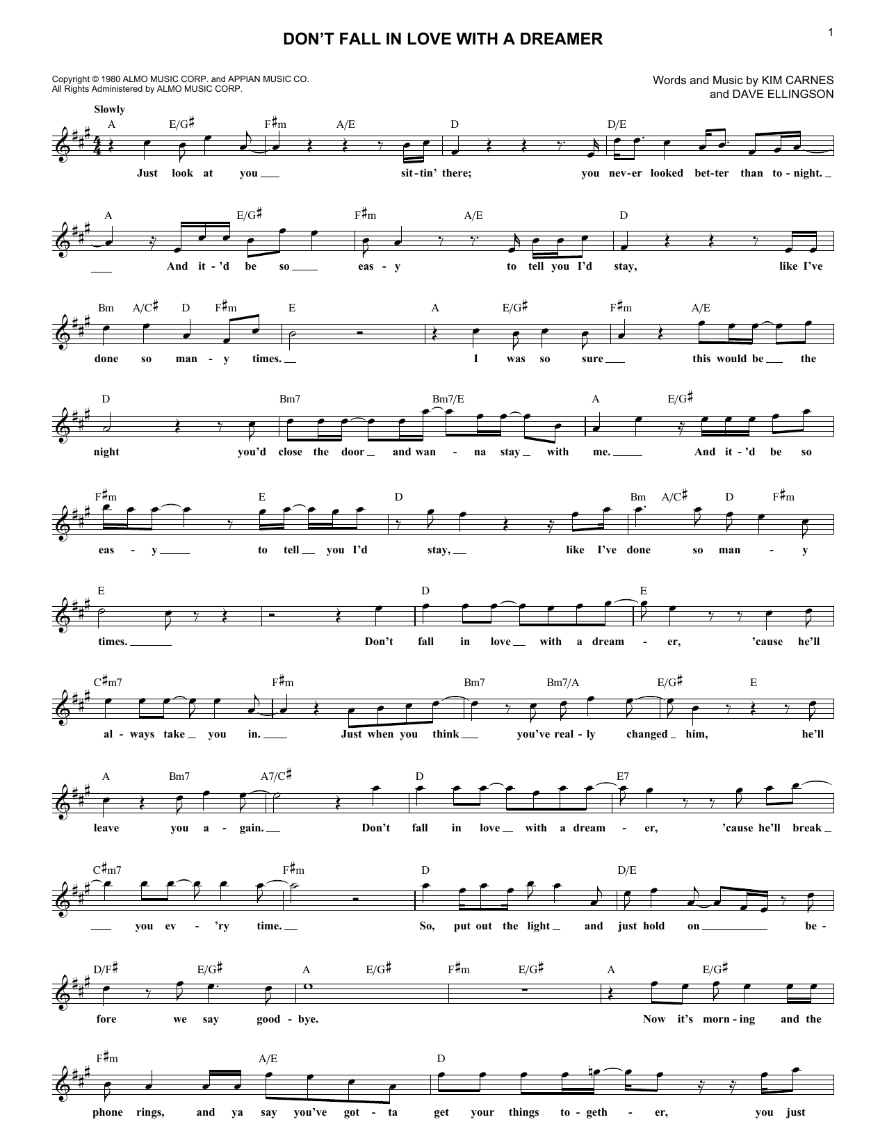 Download Kenny Rogers & Kim Carnes Don't Fall In Love With A Dreamer Sheet Music