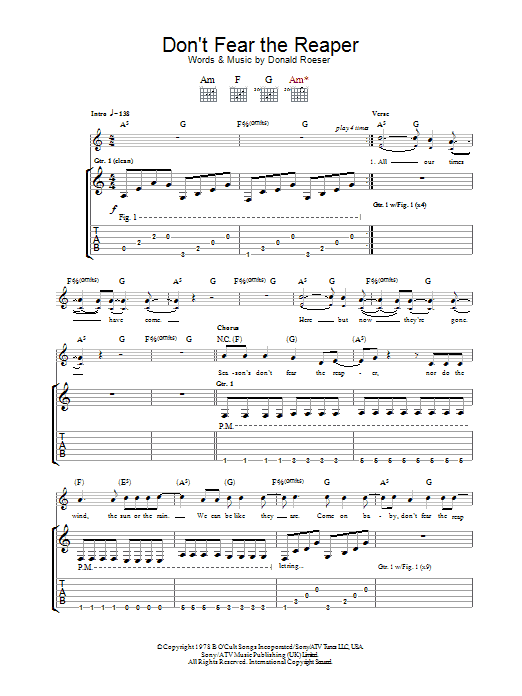 Download Blue Oyster Cult (Don't Fear) The Reaper Sheet Music