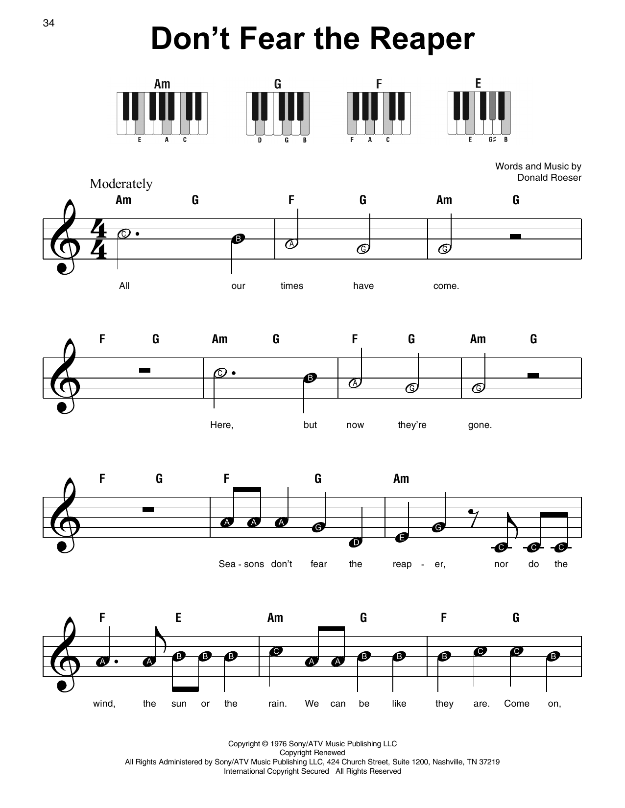Download Blue Oyster Cult Don't Fear The Reaper Sheet Music