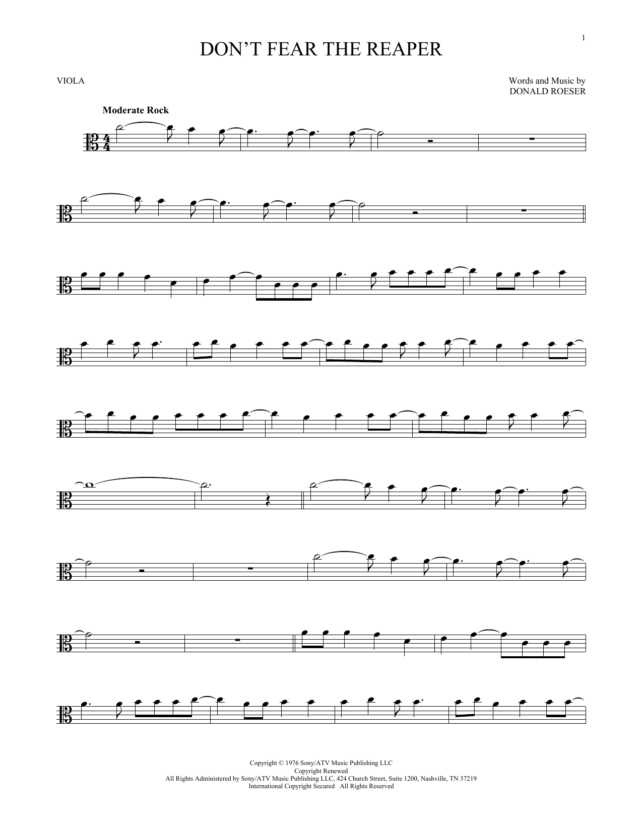 Download Blue Oyster Cult Don't Fear The Reaper Sheet Music