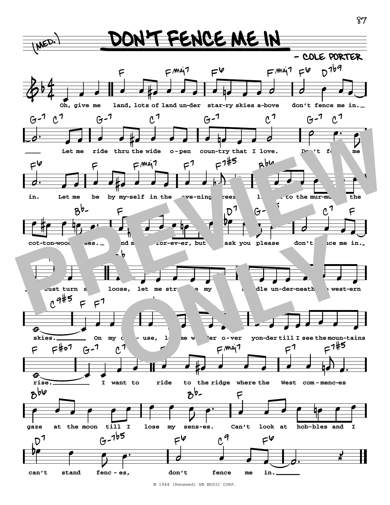 Download Cole Porter Don't Fence Me In (High Voice) Sheet Music