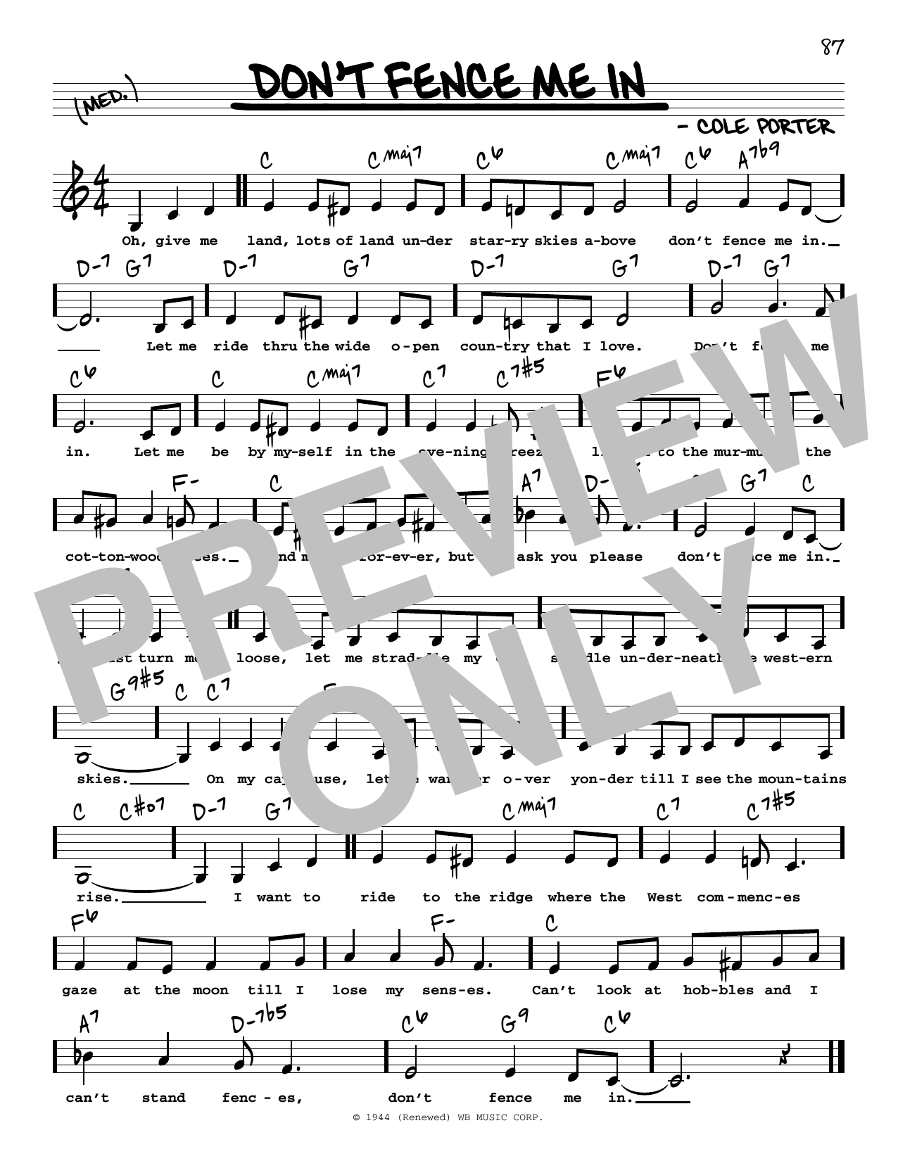 Download Cole Porter Don't Fence Me In (Low Voice) Sheet Music