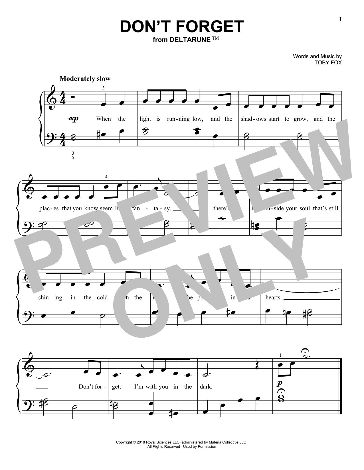 Download Toby Fox Don't Forget (from Deltarune) Sheet Music