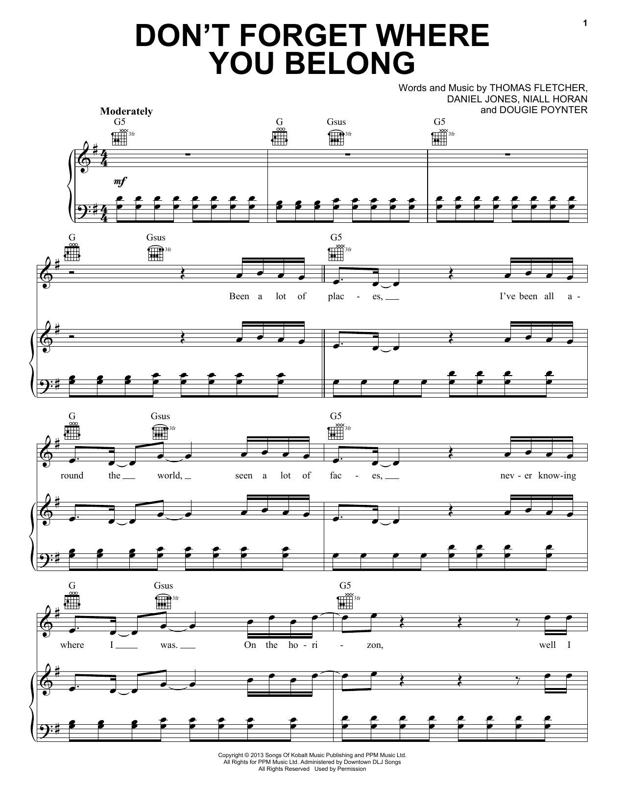 Download One Direction Don't Forget Where You Belong Sheet Music
