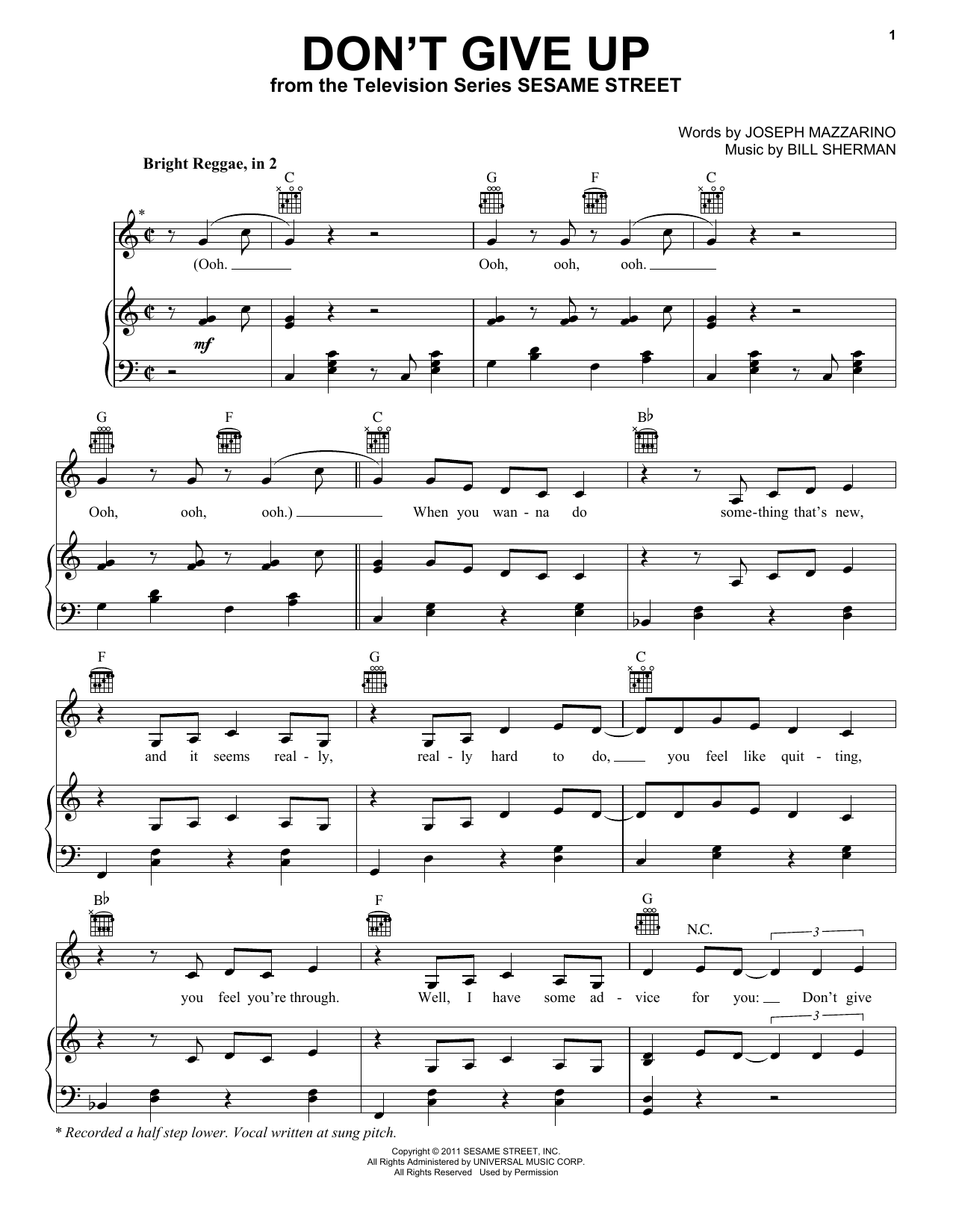 Download Bruno Mars Don't Give Up (from Sesame Street) Sheet Music