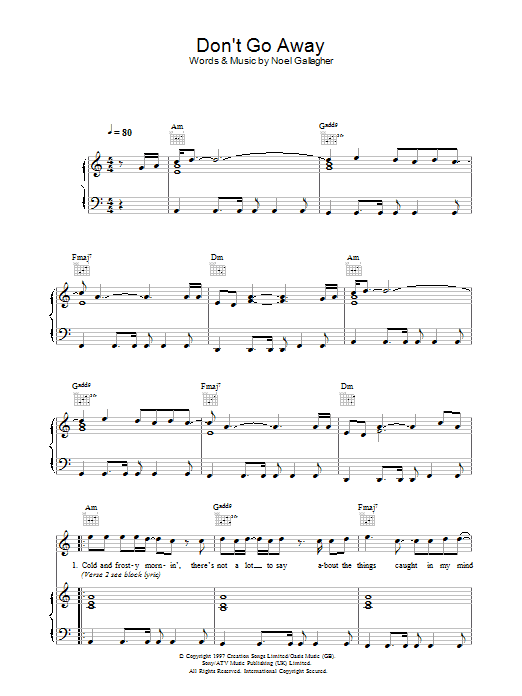 Download Oasis Don't Go Away Sheet Music