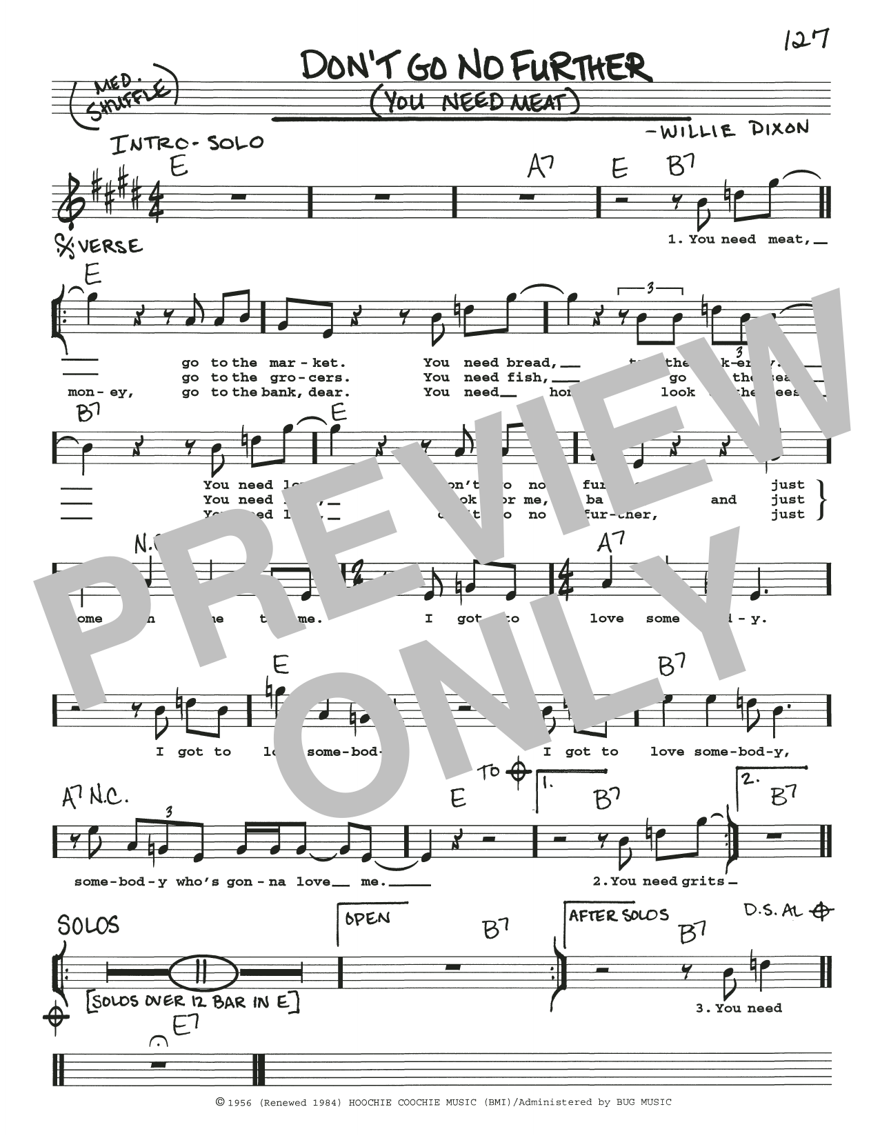 Download Willie Dixon Don't Go No Further (You Need Meat) Sheet Music