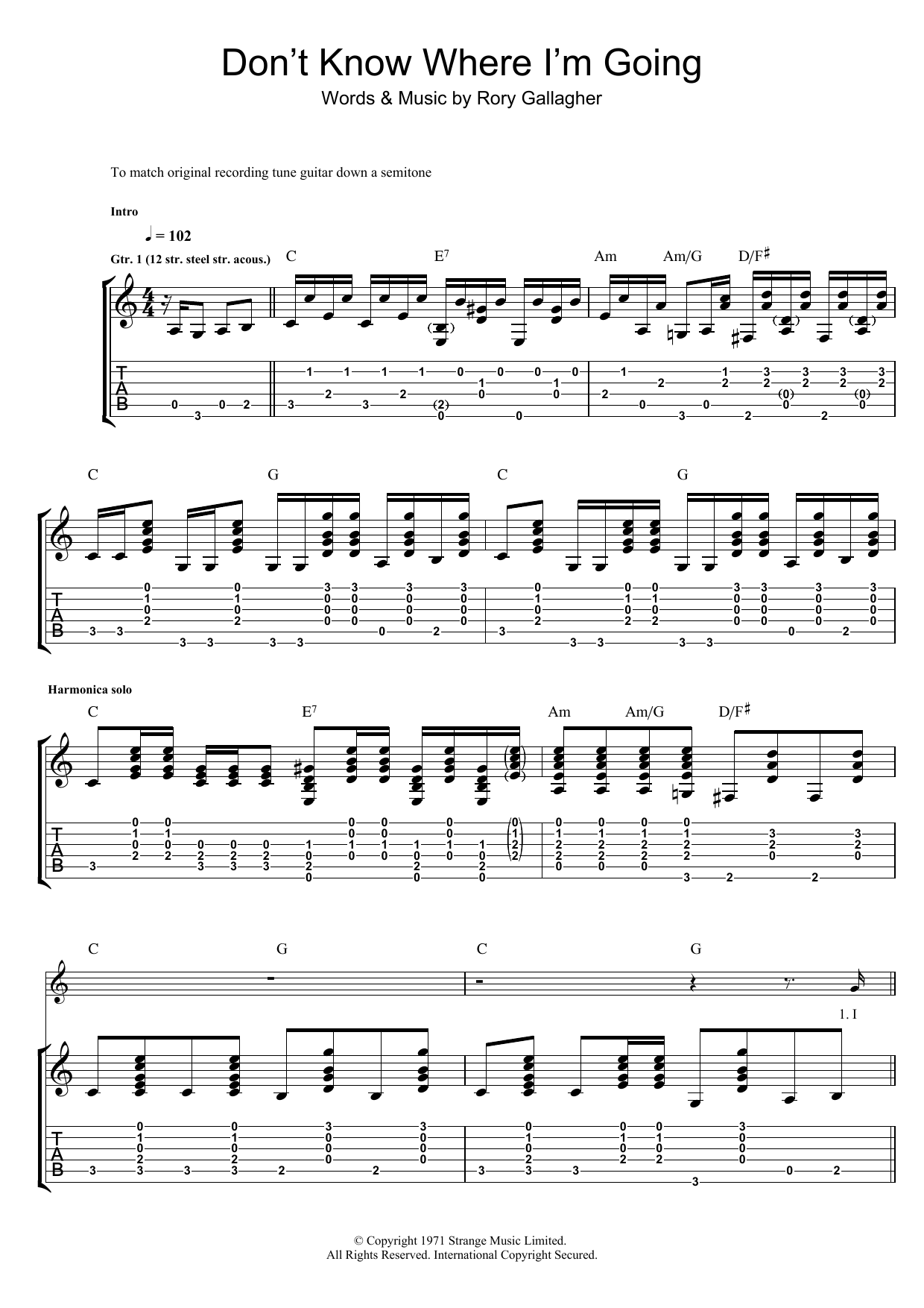 Download Rory Gallagher Don't Know Where I'm Going Sheet Music