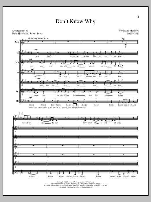 Download Deke Sharon Don't Know Why Sheet Music
