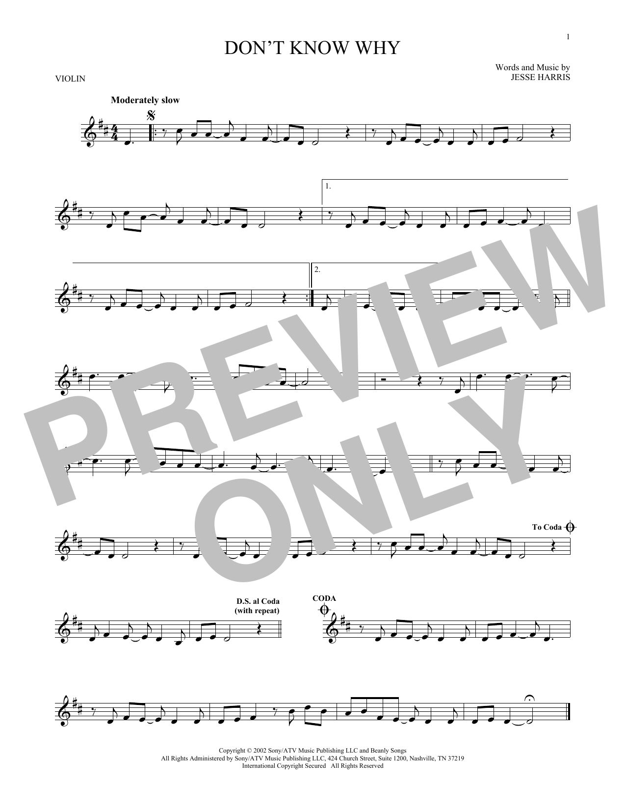 Download Norah Jones Don't Know Why Sheet Music