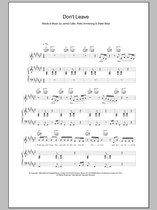 Download Faithless Don't Leave Sheet Music