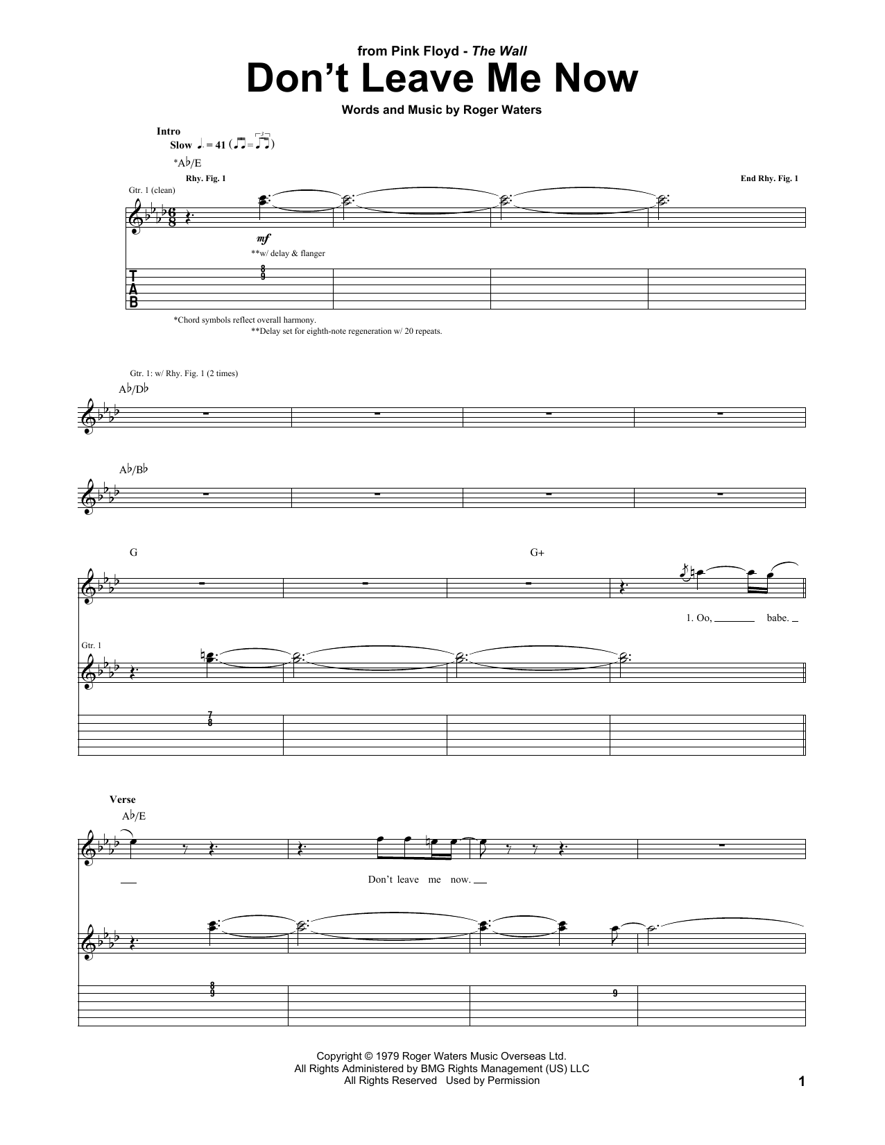 Download Pink Floyd Don't Leave Me Now Sheet Music