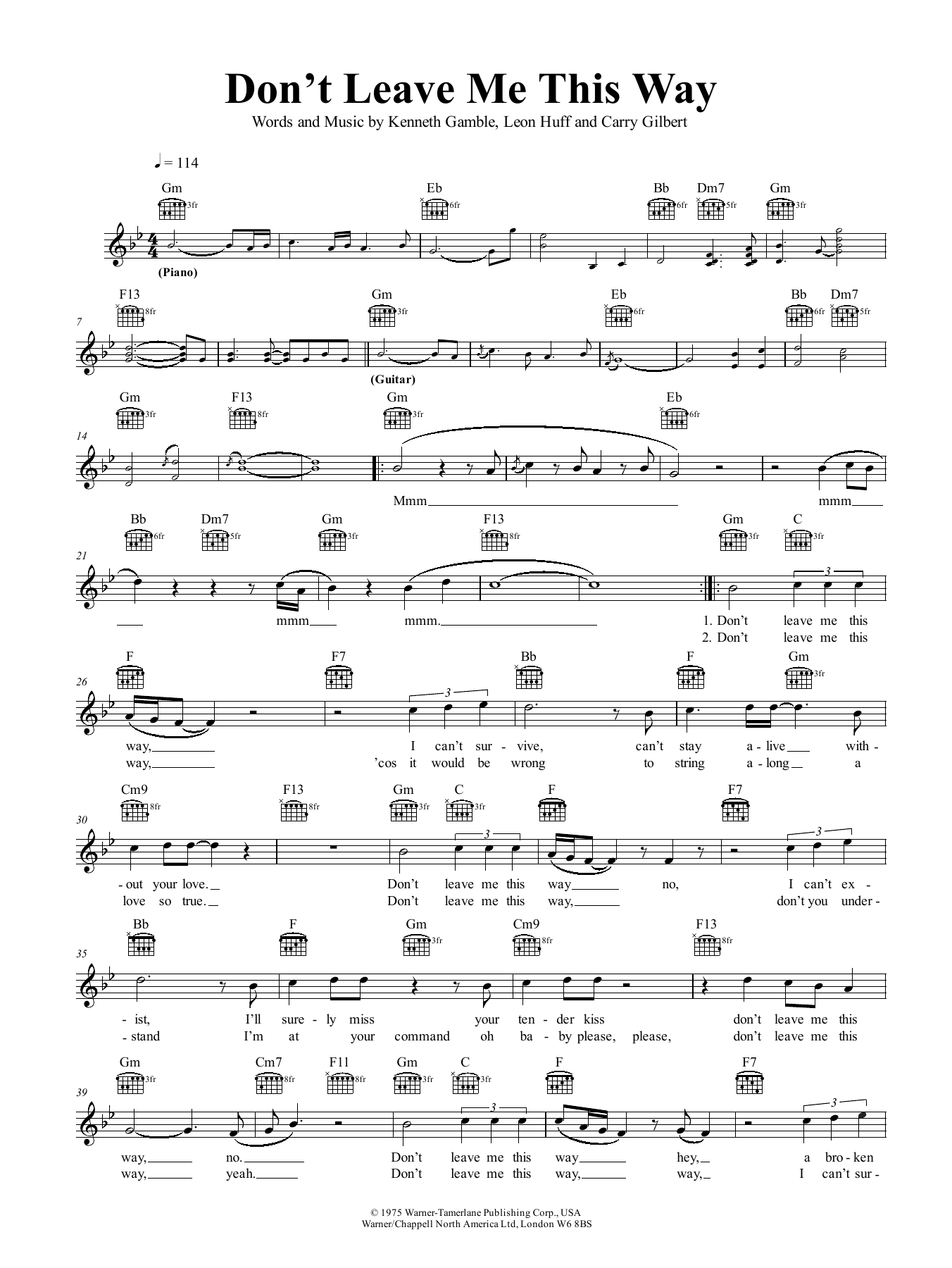 Download Harold Melvin & The Blue Notes Don't Leave Me This Way Sheet Music