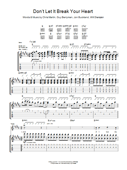 Download Coldplay Don't Let It Break Your Heart Sheet Music