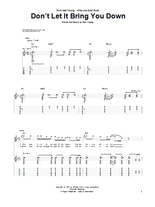 Download Neil Young Don't Let It Bring You Down Sheet Music