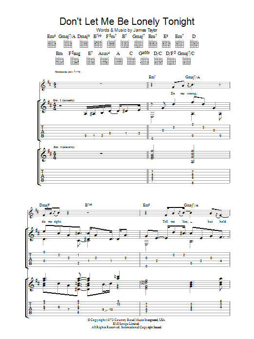 Download James Taylor Don't Let Me Be Lonely Tonight Sheet Music