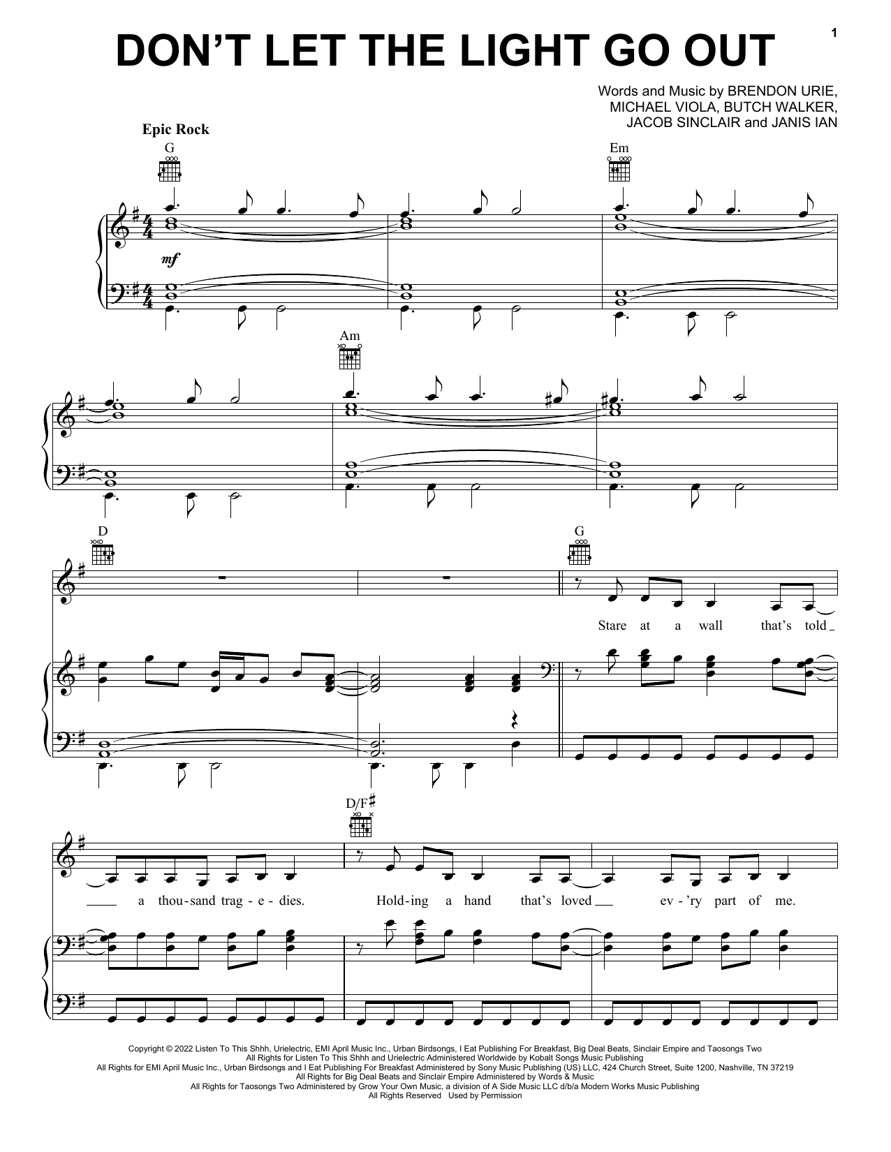 Download Panic! At The Disco Don't Let The Light Go Out Sheet Music