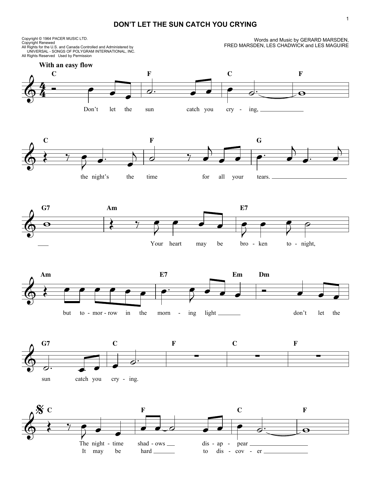 Download Gerry & The Pacemakers Don't Let The Sun Catch You Crying Sheet Music