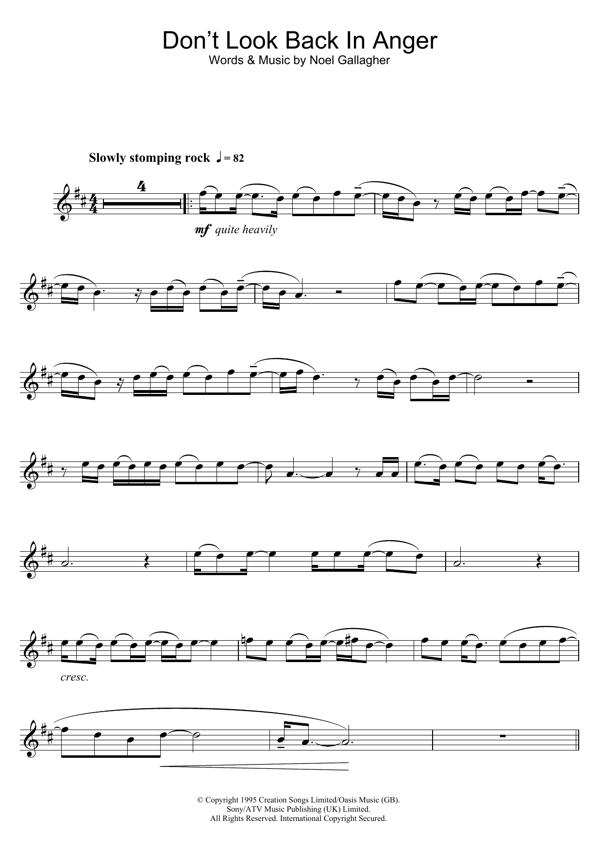 Download Oasis Don't Look Back In Anger Sheet Music